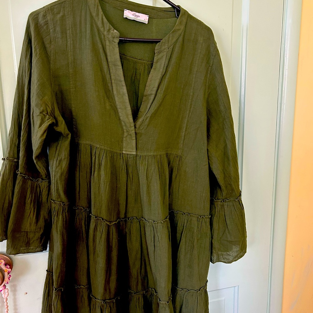 Forest green dress suitable for work, beach cover, or brunch with your friends.
